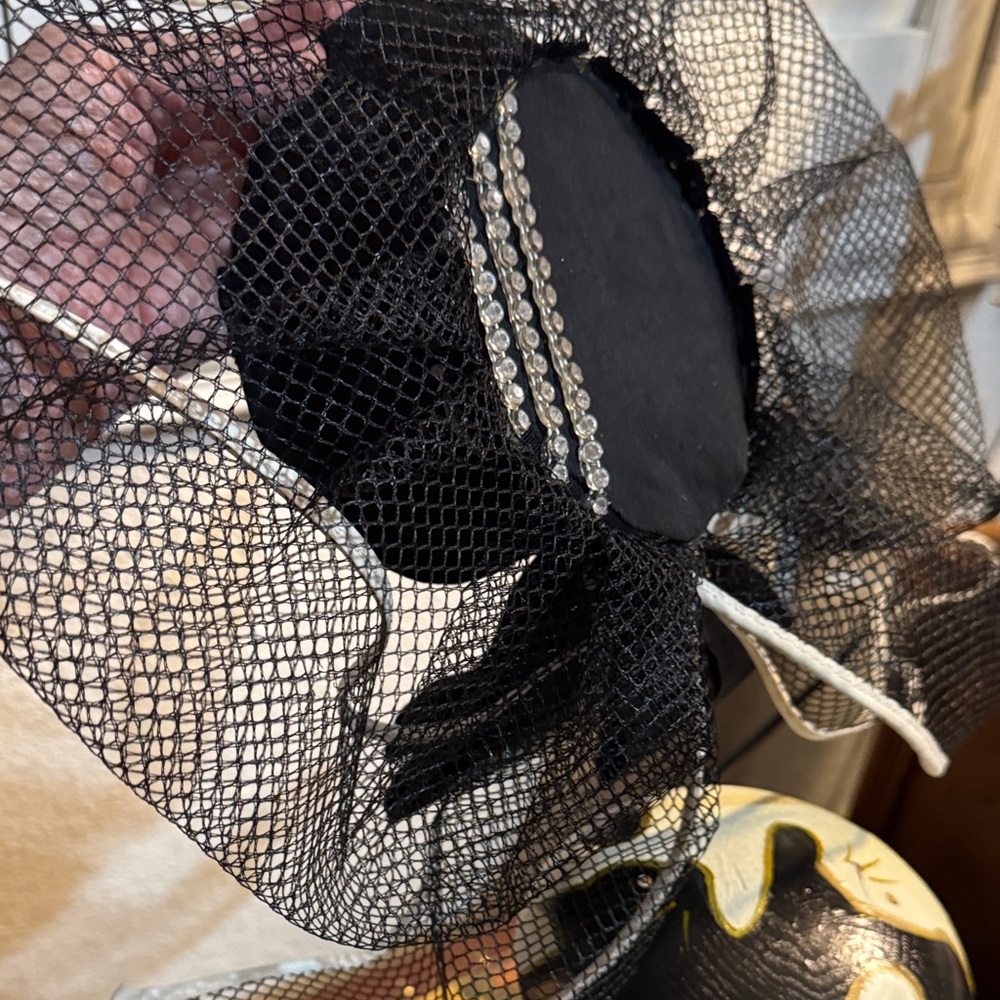 Sophisticated Black Mesh Fascinator with Crystal Details